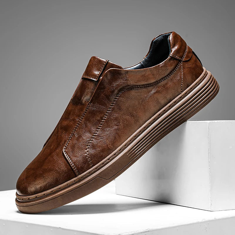 Leather Sneakers - Stylish Comfort with Slip-On Convenience
