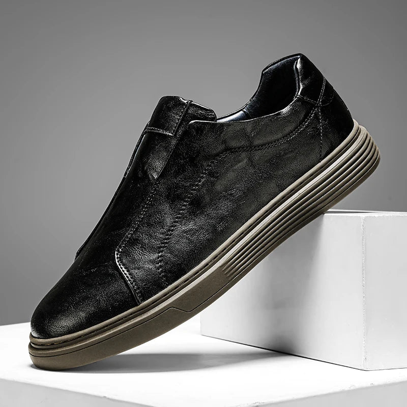 Leather Sneakers - Stylish Comfort with Slip-On Convenience