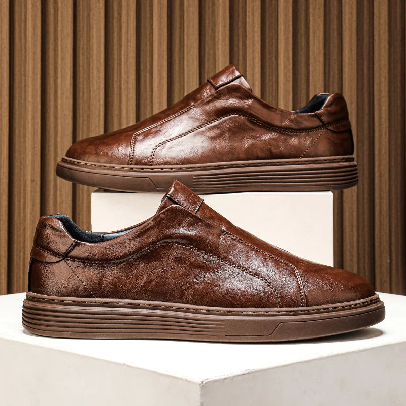 Leather Sneakers - Stylish Comfort with Slip-On Convenience