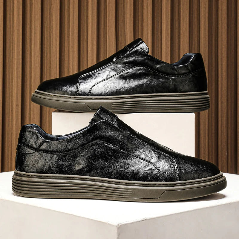 Leather Sneakers - Stylish Comfort with Slip-On Convenience