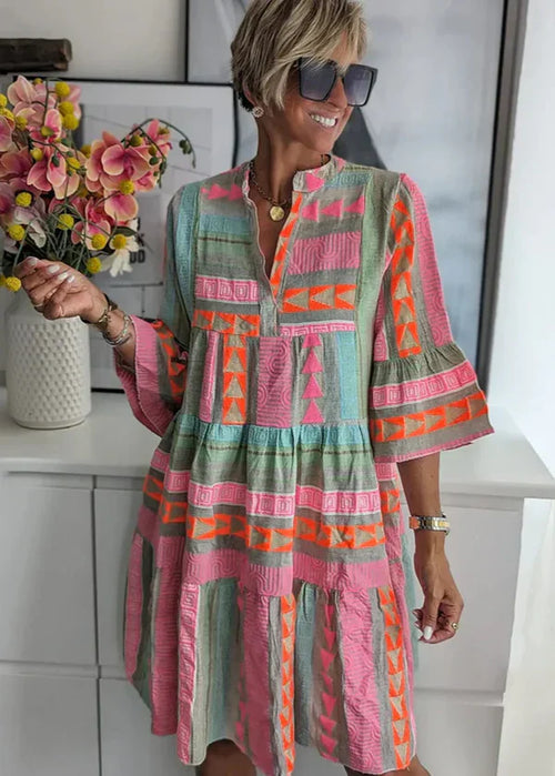 Ava - Chic V-Neck Cotton Hemp Summer Dress
