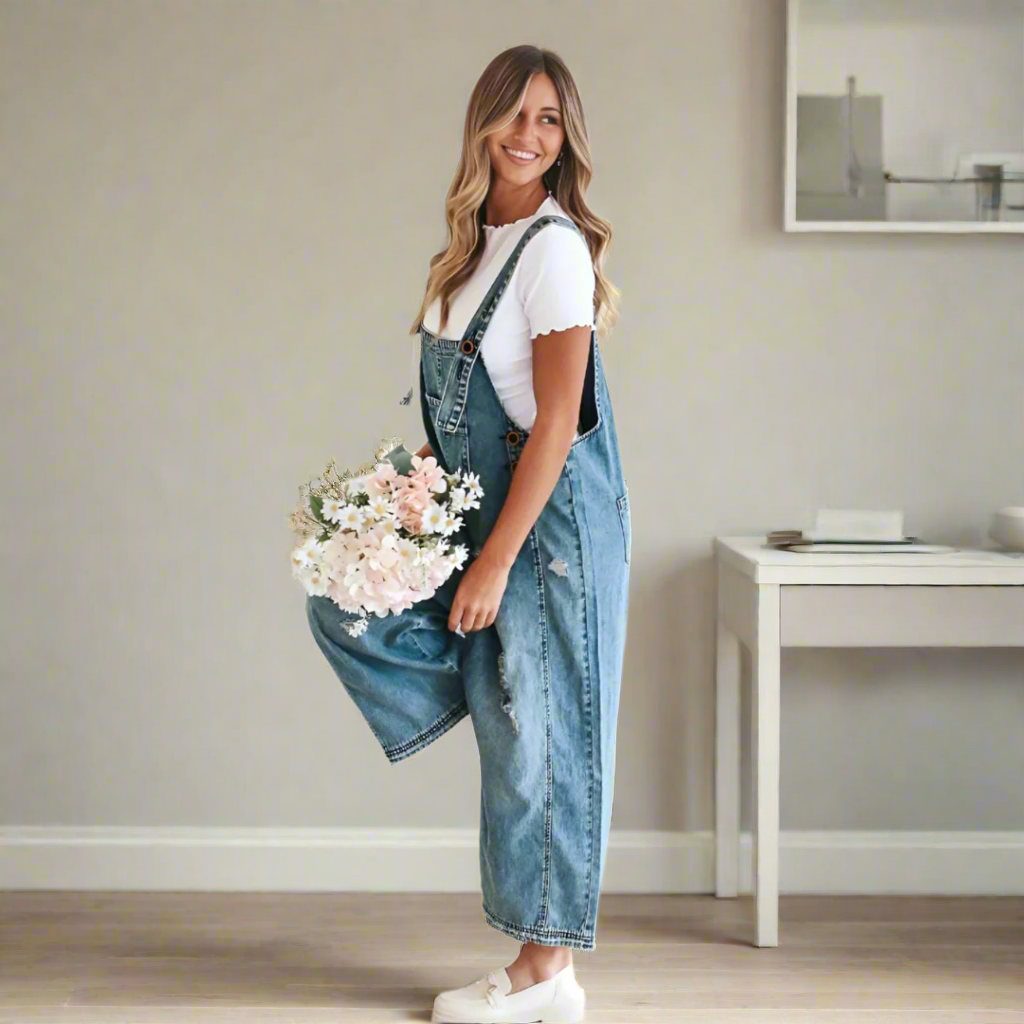 CARMELITA™ | Vintage Wash Denim Jumpsuit for Women - Adjustable Fit & Timeless Style