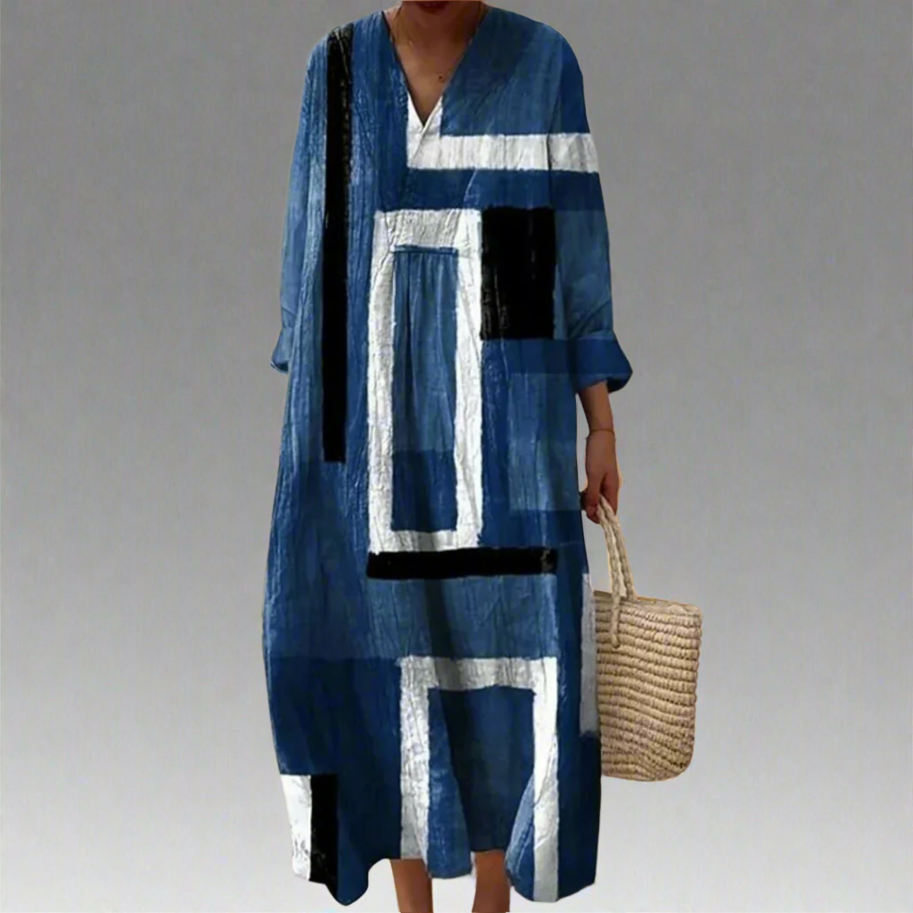 Evelyn | Abstract Navy Maxi Dress