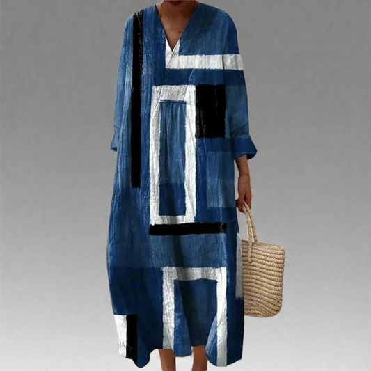 Evelyn | Abstract Navy Maxi Dress
