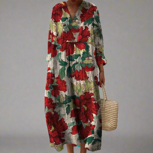 Evelyn | Bold Peony Print Maxi Dress