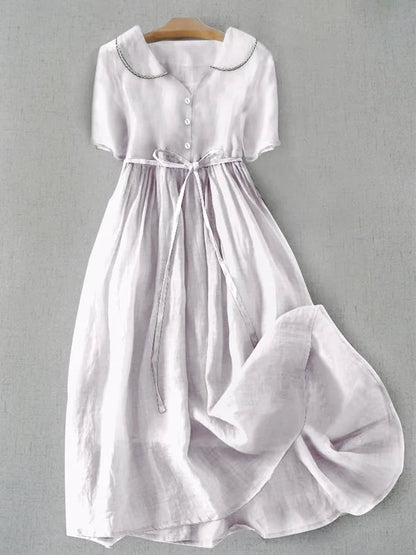 Isla Midi Dress - Elegant Cotton-Linen Comfort for Women