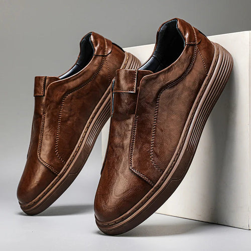Leather Sneakers - Stylish Comfort with Slip-On Convenience