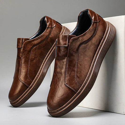 Leather Sneakers - Stylish Comfort with Slip-On Convenience