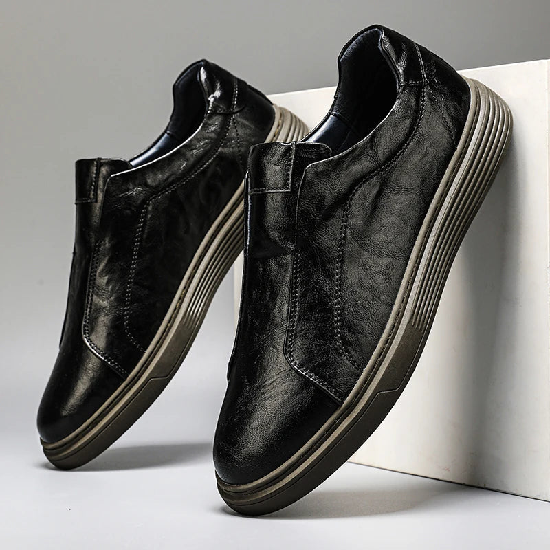 Leather Sneakers - Stylish Comfort with Slip-On Convenience