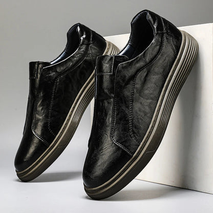 Leather Sneakers - Stylish Comfort with Slip-On Convenience