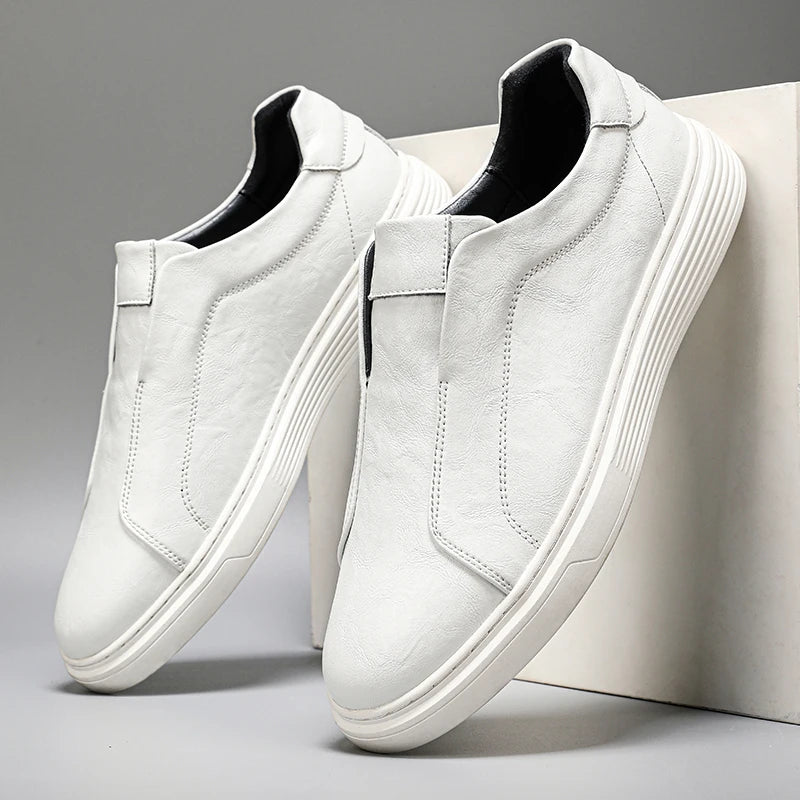 Leather Sneakers - Stylish Comfort with Slip-On Convenience