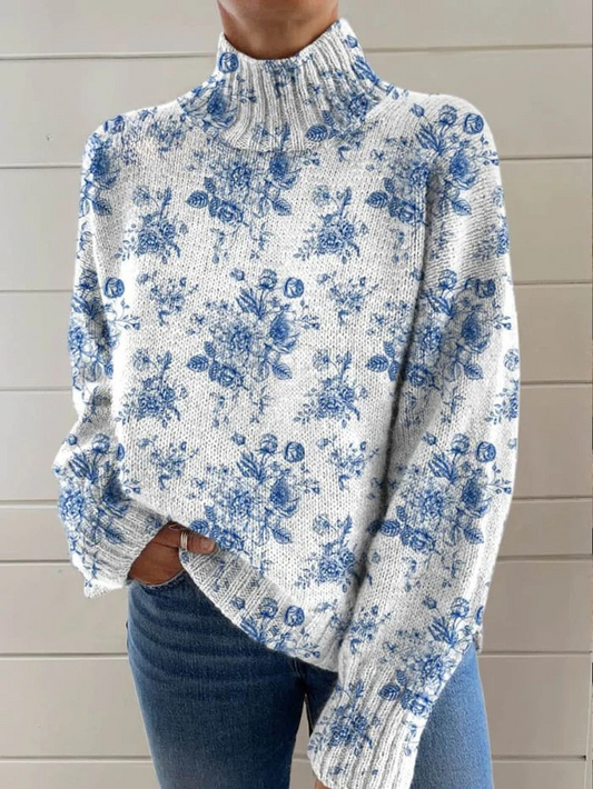 Lightweight Floral Turtleneck Sweater - Soft, Breathable Summer Layering
