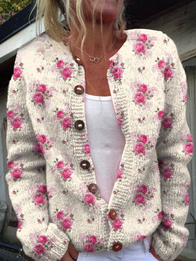 Lovely Women's Cardigan - Floral Design, Cozy & Stylish