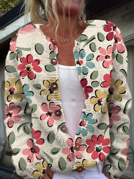 Lovely Women's Cardigan - Floral Design, Cozy & Stylish