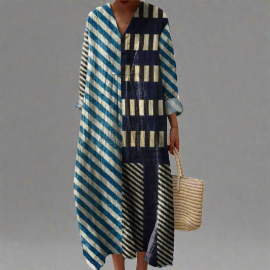 Martha | Modern Patchwork Striped Maxi Dress