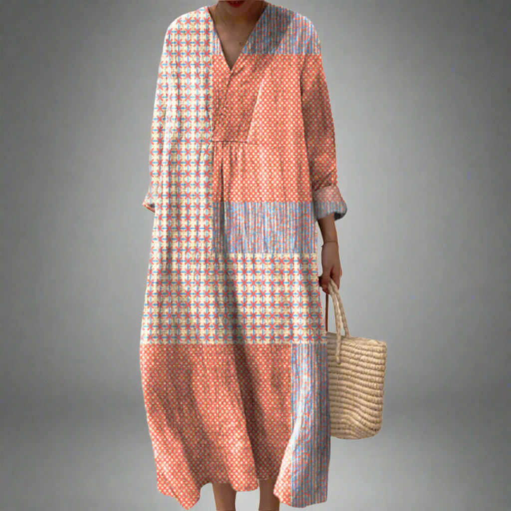 Nora | Coral Starburst Patchwork Maxi Dress