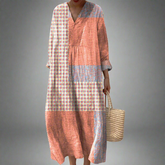 Nora | Coral Starburst Patchwork Maxi Dress