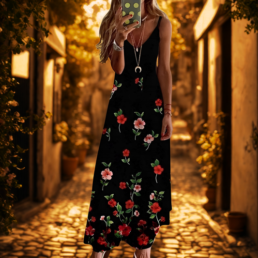 Floral V-Neck Maxi Dress - Stylish Women's Summer Dress for Any Occasion