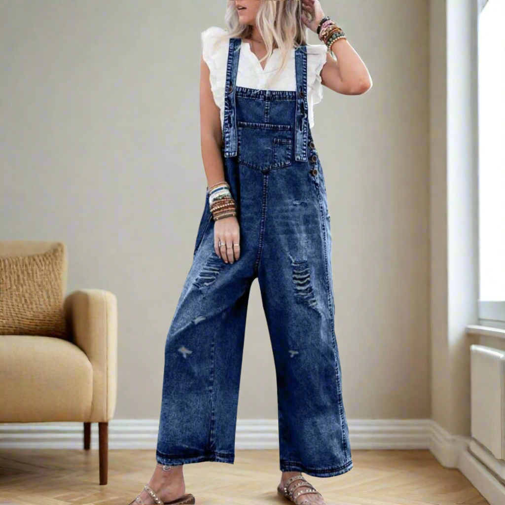 CARMELITA™ | Vintage Wash Denim Jumpsuit for Women - Adjustable Fit & Timeless Style