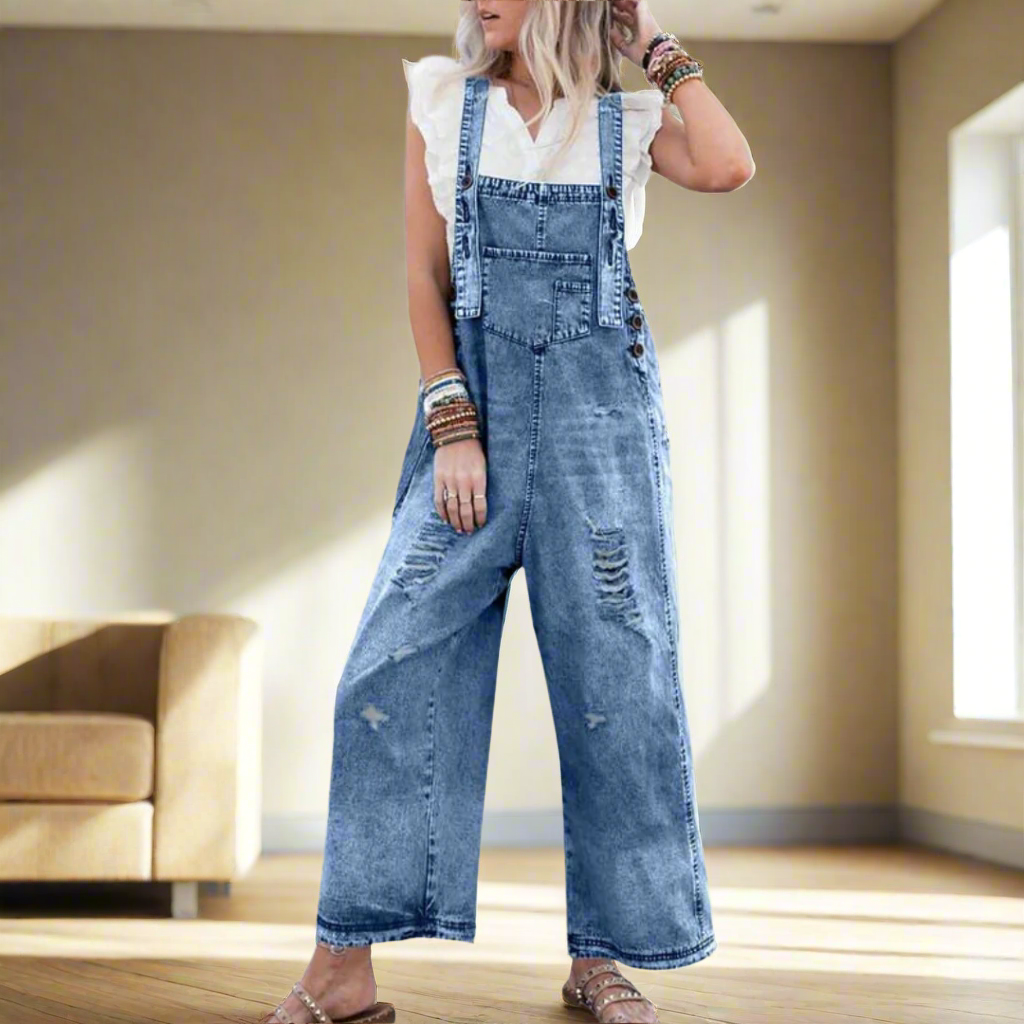 CARMELITA™ | Vintage Wash Denim Jumpsuit for Women - Adjustable Fit & Timeless Style