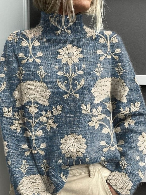 Women's Sweater - Lightweight Floral Turtleneck for Summer Comfort