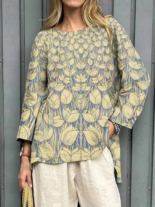 Women's Vintage Floral Blouse - Comfortable Summer Top for Women