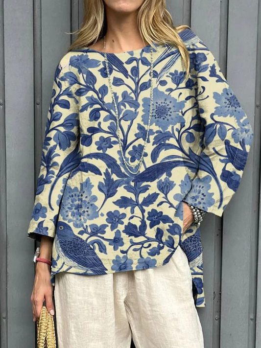 Women's Vintage Floral Blouse - Effortless Style & Comfort for Summer Tops