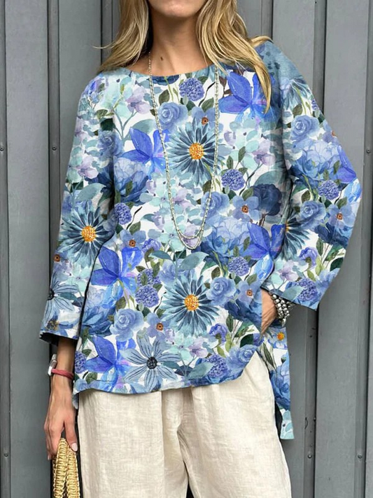 Women's Vintage Floral Blouse - Lightweight Summer Top for Effortless Style