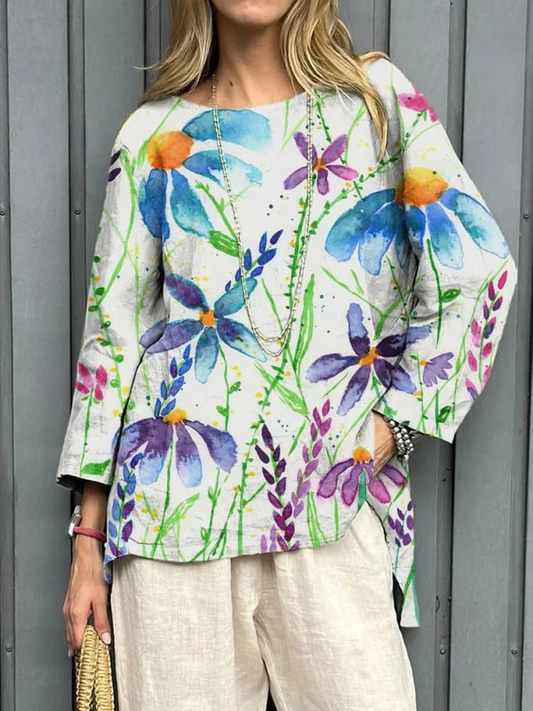 Women's Vintage Floral Blouse - Lightweight Summer Top for Effortless Style