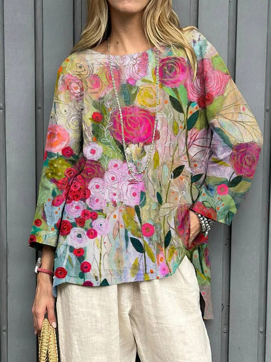Women's Vintage Floral Blouse - Lightweight & Flowy Design for All-Day Comfort