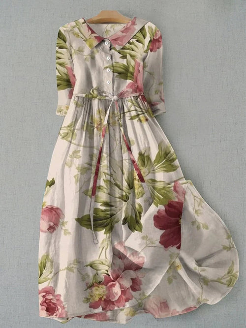 Womens Dress - Vintage Floral Lace-Up Wedding Guest Summer Dress
