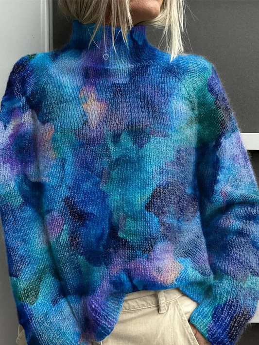 Womens Sweater - Lightweight Floral Turtleneck for Breathable Comfort